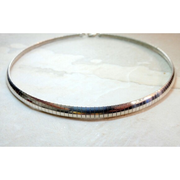 VTG 925 Sterling Silver Elegant Omega Chain Necklace 6mm 16" ITALY - Picture 3 of 7